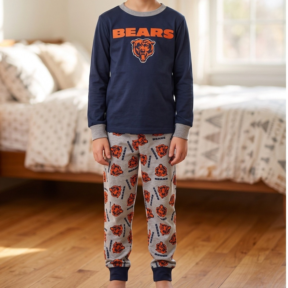 NFL Team Apparel Chicago Bears Youth 2-Piece Pajama Set Navy Grey Orange XS